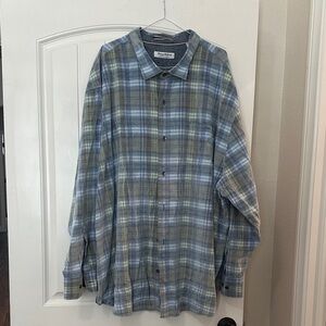 Tommy Bahama Blue and Green Plaid Shirt